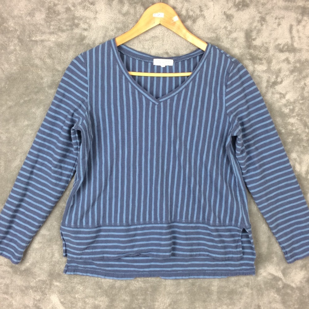 Escape Habitat Clothes Striped Cotton Linen Top Blue‎ Small Coastal Beach Soft